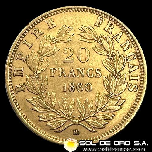 FRANCIA - EMPIRE FRANCAIS - NAPOLEON III - 20 FRANCOS, 1860 - MONEDA DE ORO