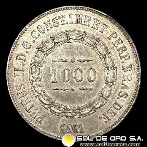 	NA2 - BRASIL - 1.000 REIS - 1861 - PEDRO II - MONEDA DE PLATA