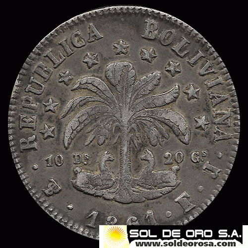 NUMIS - REPUBLICA BOLIVIANA - 8 SOLES - 10 Ds 20 Gs - 1861 - MONEDA DE PLATA