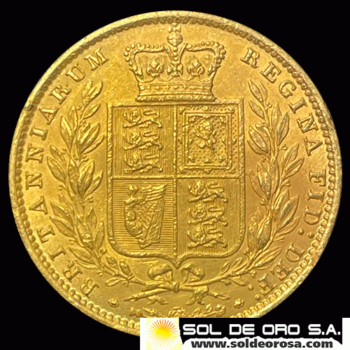 INGLATERRA - SOVEREIGN, LIBRA INGLESA (VICTORIA JOVEN), 1861 - MONEDA DE ORO