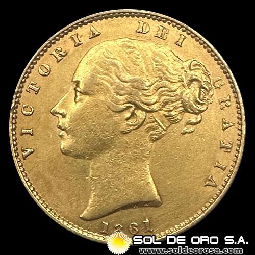 INGLATERRA - SOVEREIGN, LIBRA INGLESA (VICTORIA - JOVEN), 1861 - MONEDA DE ORO