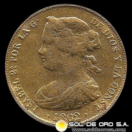 ESPAÑA - 100 REALES, 1862 - ISABEL II REINA DE LAS ESPAÑAS - MONEDA DE ORO