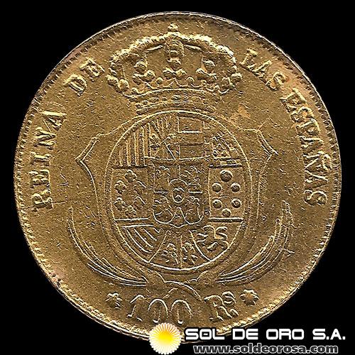 ESPAÑA - 100 REALES, 1862 - ISABEL II REINA DE LAS ESPAÑAS - MONEDA DE ORO