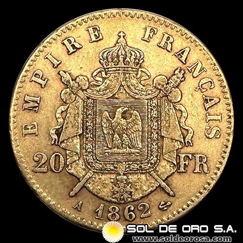 FRANCIA - EMPIRE FRANCAIS - NAPOLEON III - 20 FRANCOS, 1862 - MONEDA DE ORO