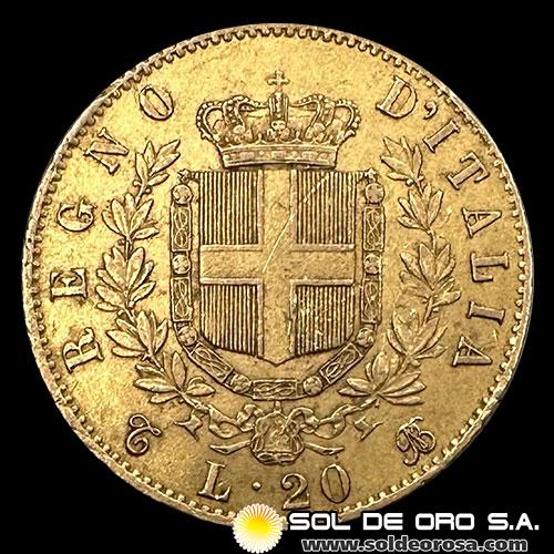 ITALIA - 20 LIRAS, 1863 - VITTORIO EMANUELE II - MONEDA DE ORO