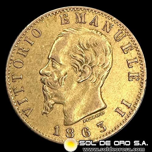 ITALIA - 20 LIRAS, 1863 - VITTORIO EMANUELE II - MONEDA DE ORO