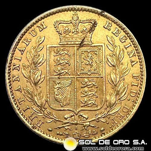 INGLATERRA - SOVEREIGN, LIBRA INGLESA (VICTORIA - JOVEN), 1864 - MONEDA DE ORO