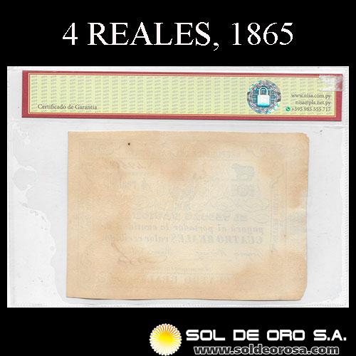 NUMIS - BILLETES DEL PARAGUAY - 1865 - CUATRO REALES (MC28) - FIRMAS: GREGORIO NARVAEZ - RAMON VILLA - TESORO NACIONAL