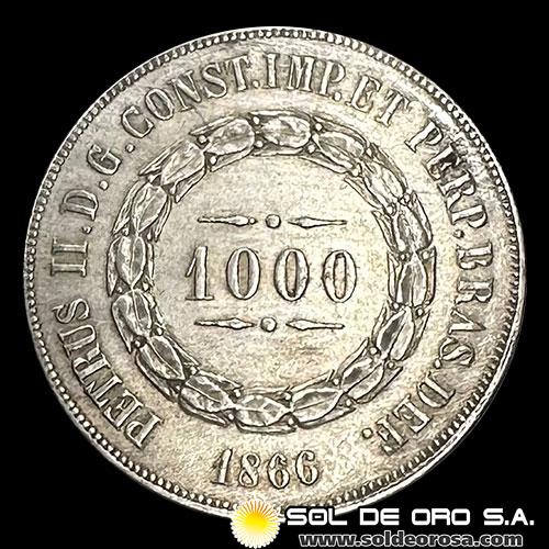 NA2 - BRASIL - 1.000 REIS - 1866 -  PEDRO II - MONEDA DE PLATA