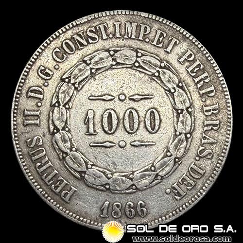 NA2 - BRASIL - 1.000 REIS - 1866 -  PEDRO II - MONEDA DE PLATA