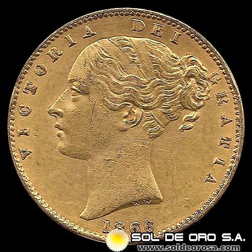 INGLATERRA - SOVEREIGN, LIBRA INGLESA (VICTORIA JOVEN), 1866 - MONEDA DE ORO