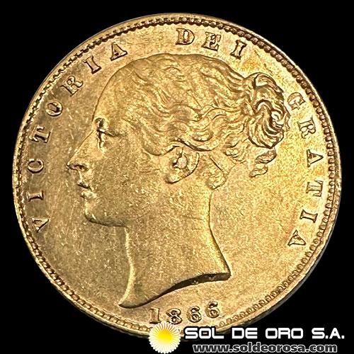 INGLATERRA - SOVEREIGN, LIBRA INGLESA (VICTORIA - JOVEN), 1866 - MONEDA DE ORO