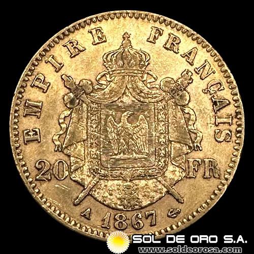 FRANCIA - EMPIRE FRANCAIS - NAPOLEON III - 20 FRANCOS, 1867 - MONEDA DE ORO