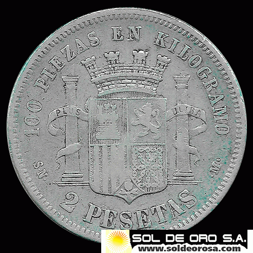 NA2 - ESPAÑA - 2 PESETAS - 1870 - GOBIERNO PROVISIONAL - MONEDA DE PLATA