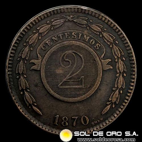 NUMIS - MONEDA DEL PARAGUAY - 2 CENTESIMOS - 1870 - MONEDA DE COBRE