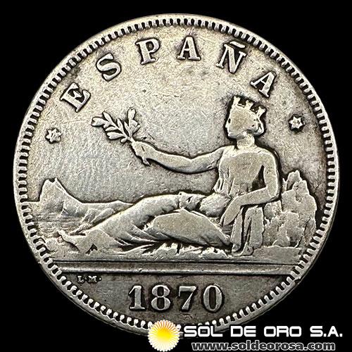NA2 - ESPAÑA - 2 PESETAS, 1870 - GOBIERNO PROVISIONAL - MONEDA DE PLATA
