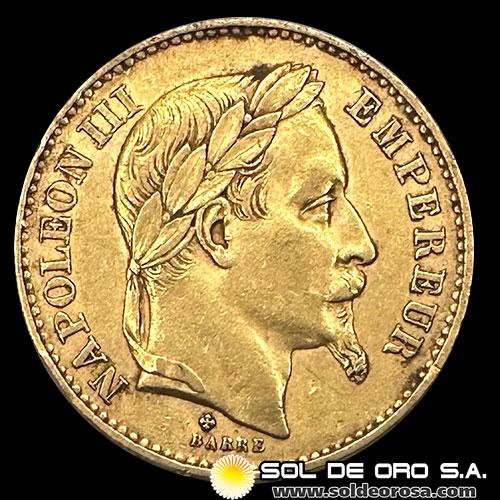 FRANCIA - 20 FRANCOS, TIPO NAPOLEON III, 1870 - MONEDA DE ORO