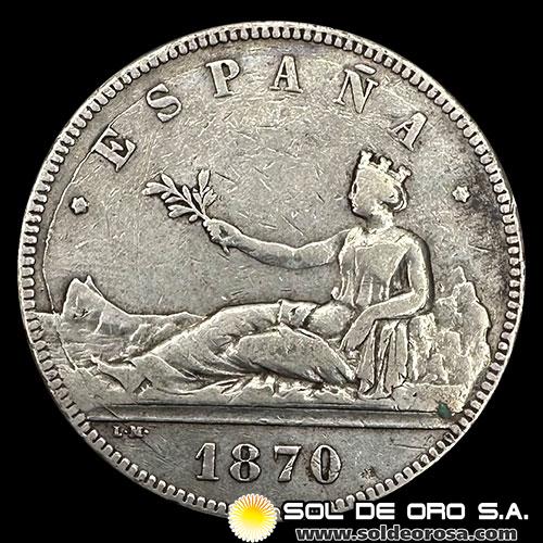 NA2 - ESPAÑA - 5 PESETAS, 1870 - GOBIERNO PROVISIONAL - MONEDA DE PLATA
