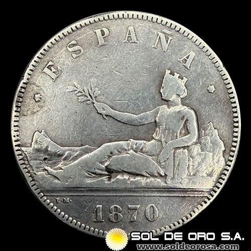 NA2 - ESPAÑA - 5 PESETAS, 1870 - GOBIERNO PROVISIONAL - MONEDA DE PLATA