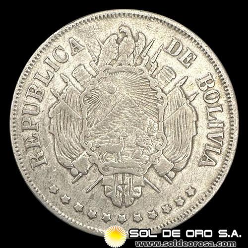 NA1 - REPUBLICA BOLIVIANA - 1 BOLIVIANO, 1871 - MONEDA DE PLATA