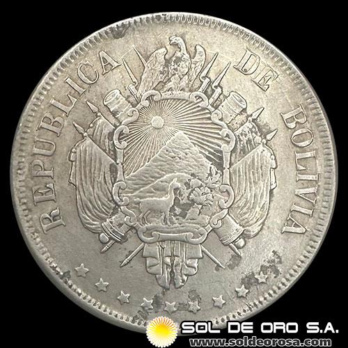 NA1 - REPUBLICA BOLIVIANA - 1 BOLIVIANO, 1872 - MONEDA DE PLATA