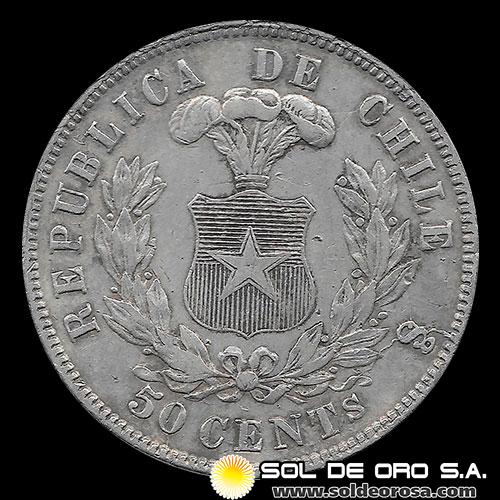 REPUBLICA DE CHILE - 50 CENTAVOS, 1872 - MONEDA DE PLATA