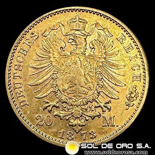 ALEMANIA - 20 MARK - WILHELM DEUTSCHER KAISER KONIG V. PREUSSEN - 1873 - MONEDA DE ORO