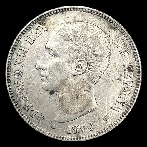 NA2 - ESPANHA - 5 PESETAS - 1876 - ALFONSO XII REY - MONEDA DE PLATA 