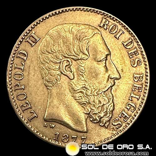 BELGICA - LEOPOLD II ROI DES BELGES - 20 FRANCOS - 1877 - MONEDA DE ORO