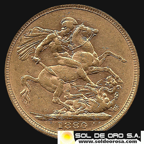 INGLATERRA - SOVEREIGN, LIBRA INGLESA (VICTORIA JOVEN), 1880 - MONEDA DE ORO