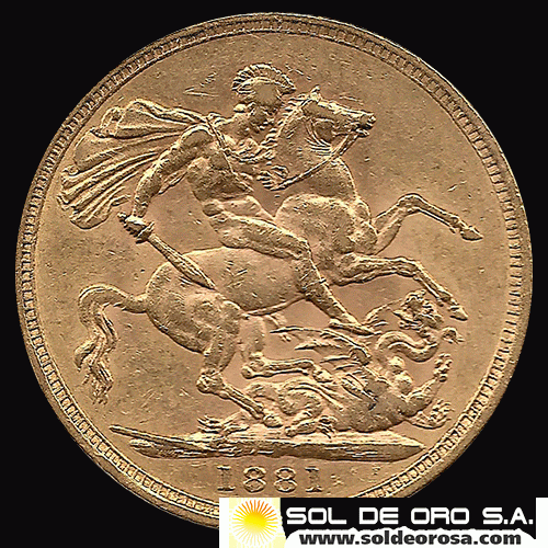 INGLATERRA - SOVEREIGN, LIBRA INGLESA (VICTORIA JOVEN), 1881 - MONEDA DE ORO