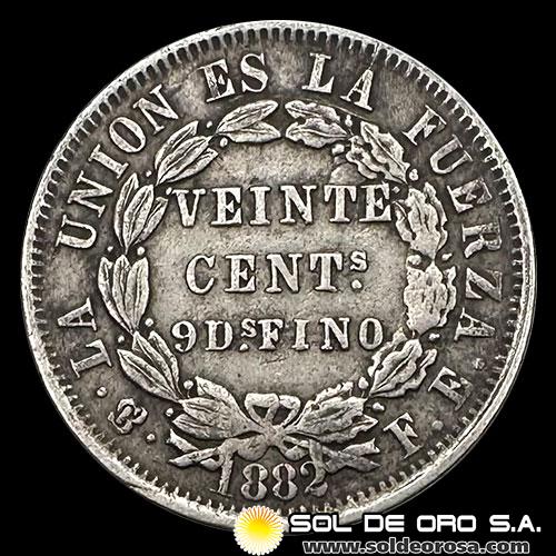 NA1 - BOLIVIA - 20 CENTAVOS, 1882 - MONEDA DE PLATA