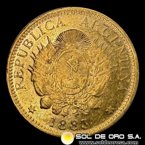 ARGENTINA - CINCO PESOS - UN ARGENTINO, 1883 - MONEDA DE ORO