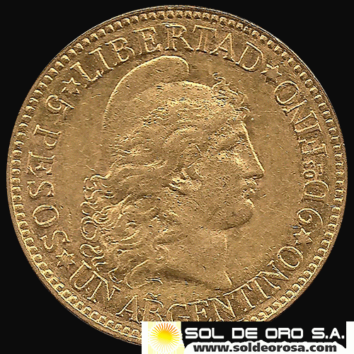 REPUBLICA ARGENTINA - CINCO PESOS - UN ARGENTINO, 1884 - MONEDA DE ORO