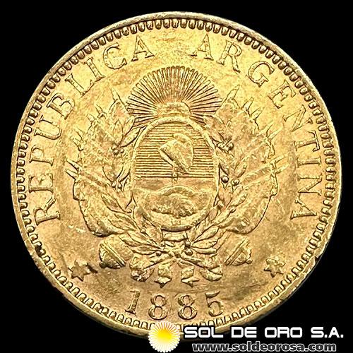 ARGENTINA - CINCO PESOS - UN ARGENTINO, 1885 - MONEDA DE ORO