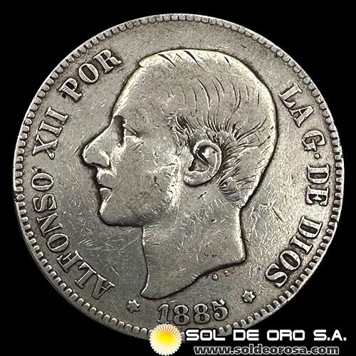 NA2 - ESPAÑA - 5 PESETAS, 1885 - ALFONSO XII REY DE ESPAÑA - MONEDA DE PLATA