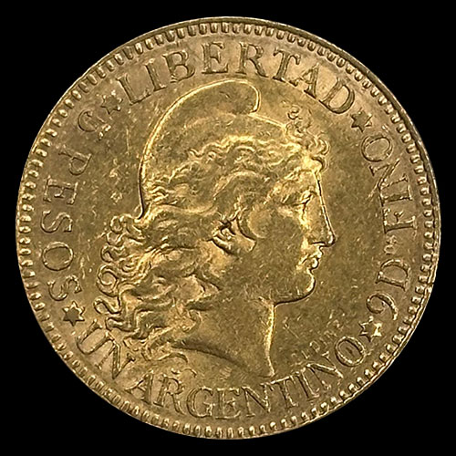 ARGENTINA - CINCO PESOS - UN ARGENTINO, 1886 - MONEDA DE ORO