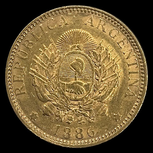 ARGENTINA - CINCO PESOS - UN ARGENTINO, 1886 - MONEDA DE ORO