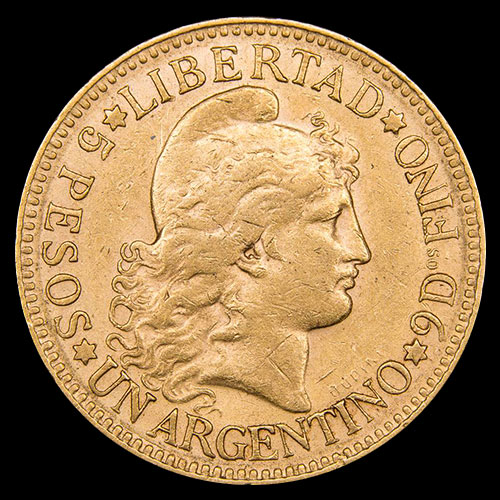 ARGENTINA - CINCO PESOS - UN ARGENTINO, 1886 - MONEDA DE ORO