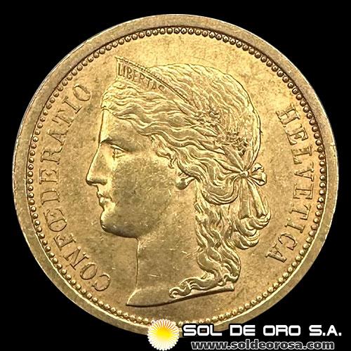 SUIZA - CONFEDERACION HELVETICA - 20 FRANCOS, 1886 - MONEDA DE ORO 