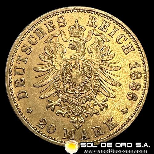 ALEMANIA - 20 MARK - WILHELM DEUTSCHER KAISER KONIG V. PREUSSEN - 1886 - MONEDA DE ORO