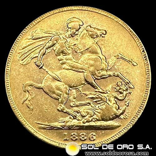 INGLATERRA - SOVEREIGN, LIBRA INGLESA (VICTORIA JOVEN) - 1886 - MONEDA DE ORO
