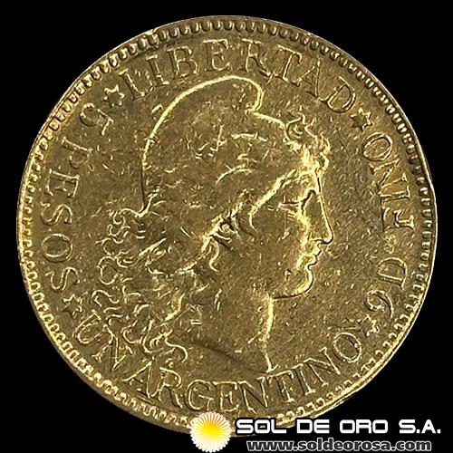 ARGENTINA - CINCO PESOS - UN ARGENTINO, 1887 - MONEDA DE ORO