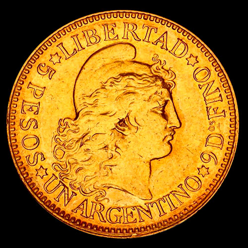 ARGENTINA - CINCO PESOS - UN ARGENTINO, 1887 - MONEDA DE ORO