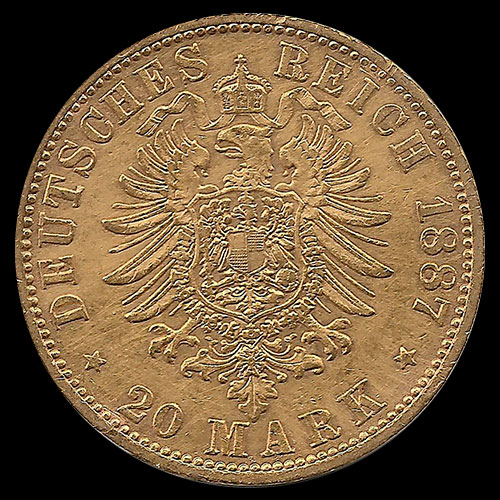 ALEMANIA - 20 MARCOS - WILHELM DEUTSCHER KAISER KONIG V. PREUSSEN - 1887 - MONEDA DE ORO