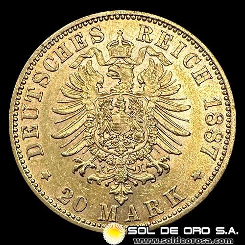 ALEMANIA - 20 MARK - WILHELM DEUTSCHER KAISER KONIG V. PREUSSEN - 1887 - MONEDA DE ORO