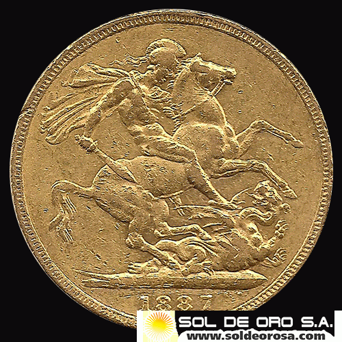 INGLATERRA - SOVEREIGN, LIBRA INGLESA, 1887 - MONEDA DE ORO