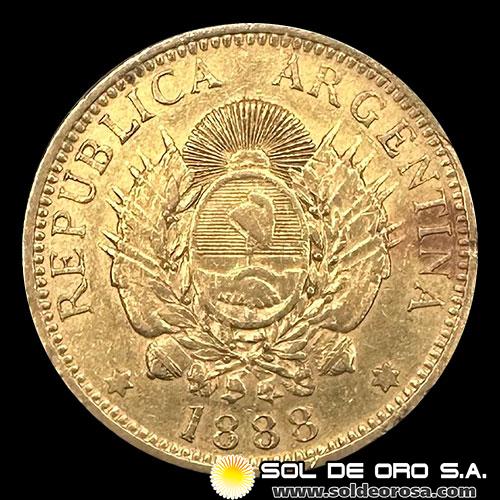 ARGENTINA - CINCO PESOS - UN ARGENTINO, 1888 - MONEDA DE ORO