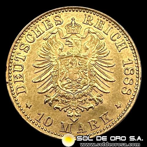 ALEMANIA - 10 MARK - FRIEDRICH DEUTSCHER KONIG V. PREUSSEN - 1888 - MONEDA DE ORO