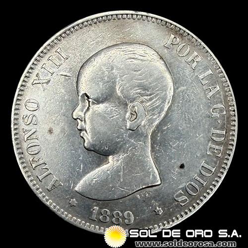 NA2 - ESPAÑA - 5 PESETAS, 1889 - ALFONSO XIII REY DE ESPAÑA - MONEDA DE PLATA